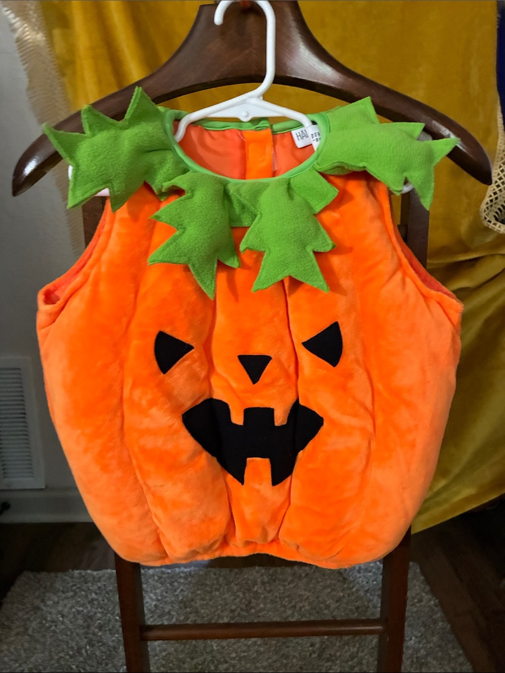Kids Orange Pumpkin Costume with Green Leaf Collar